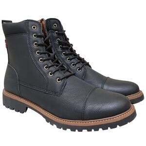 Levi's Men Wyatt Cap Toe Work Combat Boots Size US 11M Black Faux Leather